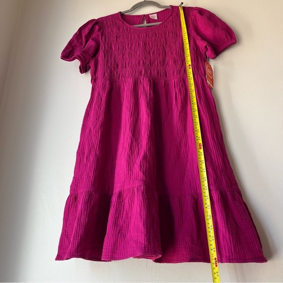 Wonder Nation Girls Pink Smocked Cotton Gauze Dress XL 14-16 Plus Puff Sleeve - Picture 8 of 11